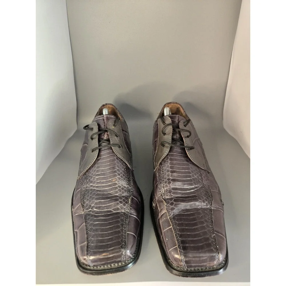 Stacy Adams Men 11.5 Genuine Snake Leather Square Toe Derby Dress Shoes Grey Bro